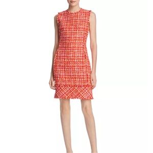 Elie Tahari 100% Cotton Andrea Seath Tweed Mini Dress Size 2 Vibrant Red Pockets